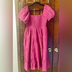 Francesca's Collections Pink Tiered Midi Dress